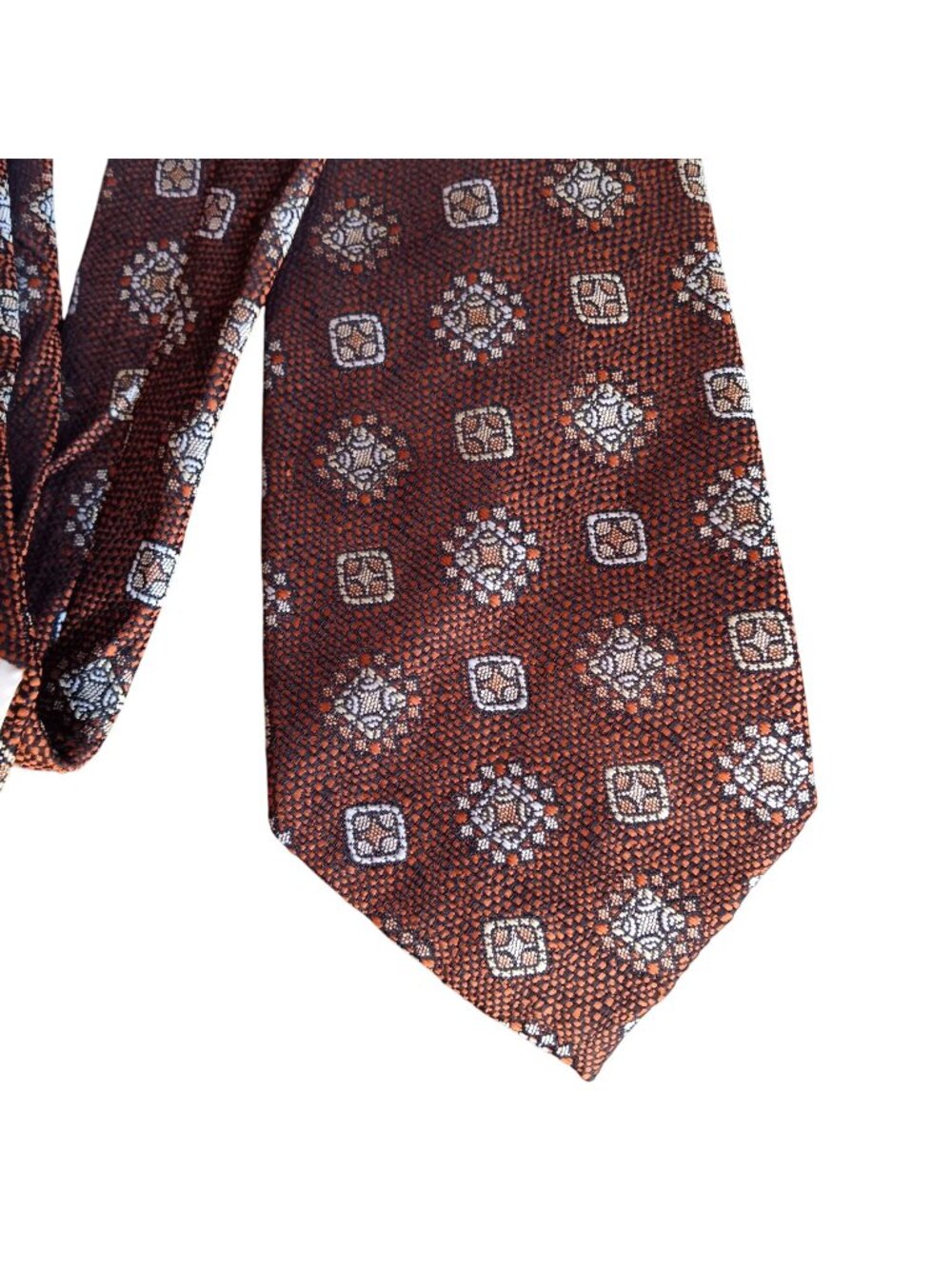 100% Polyester 56" 4" Vintage Necktie 1970s Geometric Pattern Tie Brown/Orange